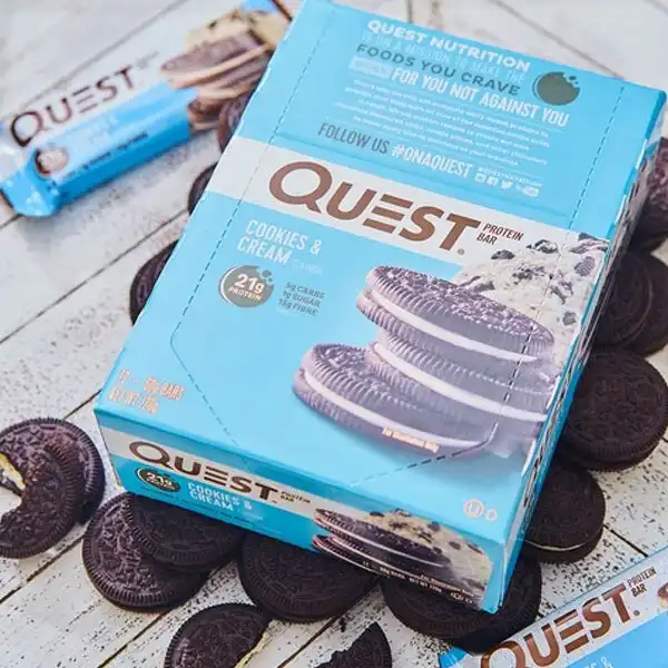 12pc Quest 60g High Protein Chewy Bar Healthy Snack Diet Treat Cookies & Cream