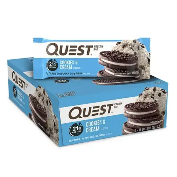 12pc Quest 60g High Protein Chewy Bar Healthy Snack Diet Treat Cookies & Cream