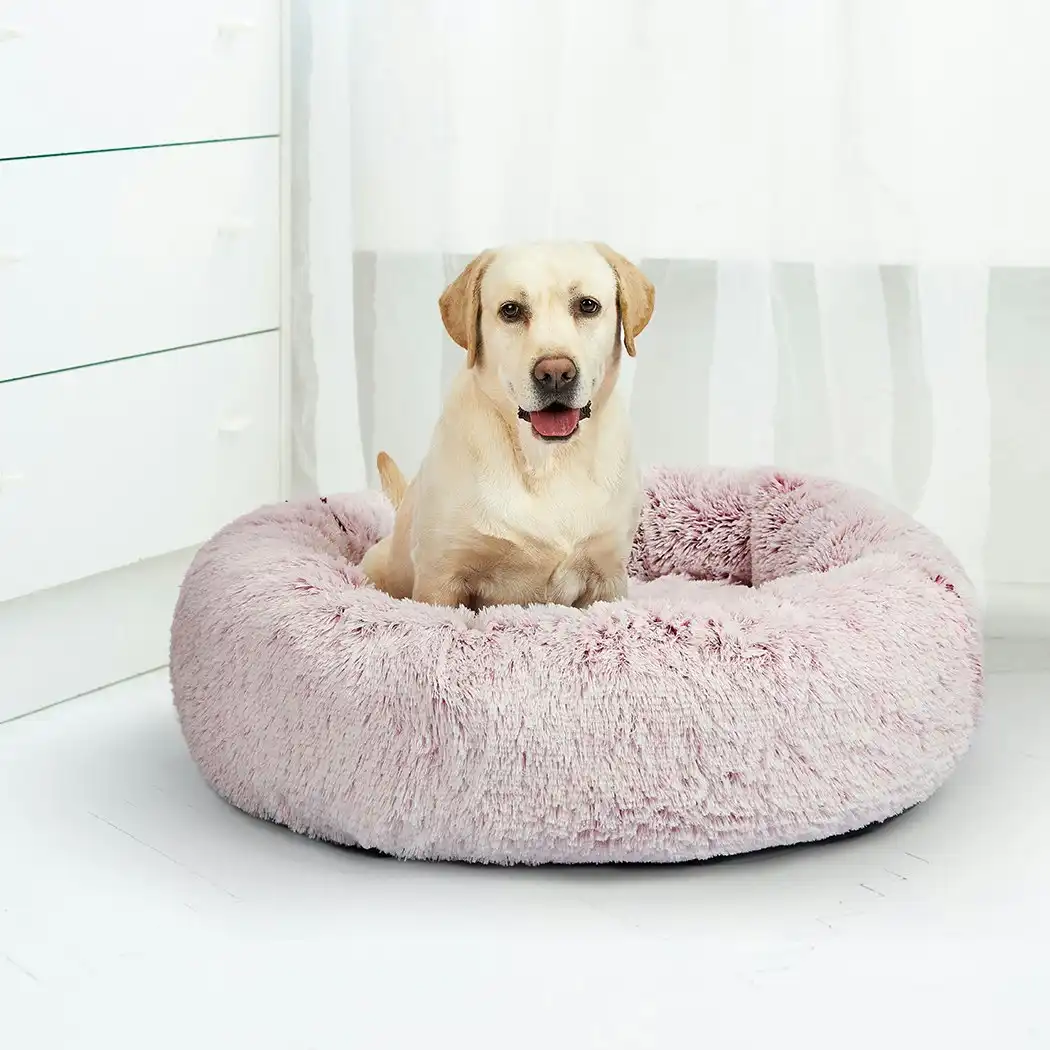 Pawz Pet Bed Cat Dog Donut Nest Calming Mat Soft Plush Kennel Pink L