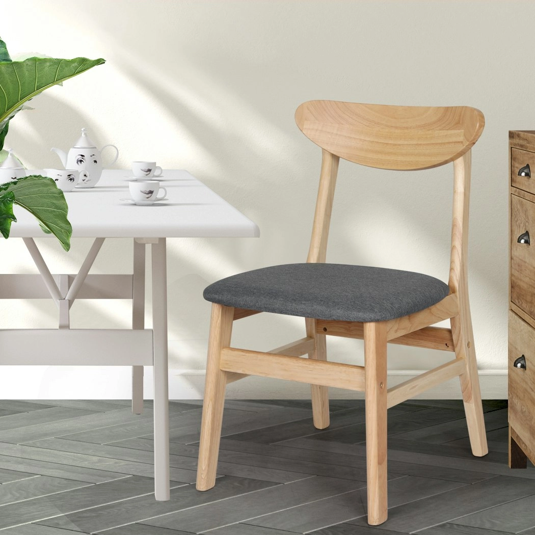 Levede 2xDining Chairs Kitchen Chair Natural Wood Linen Fabric Cafe Lounge