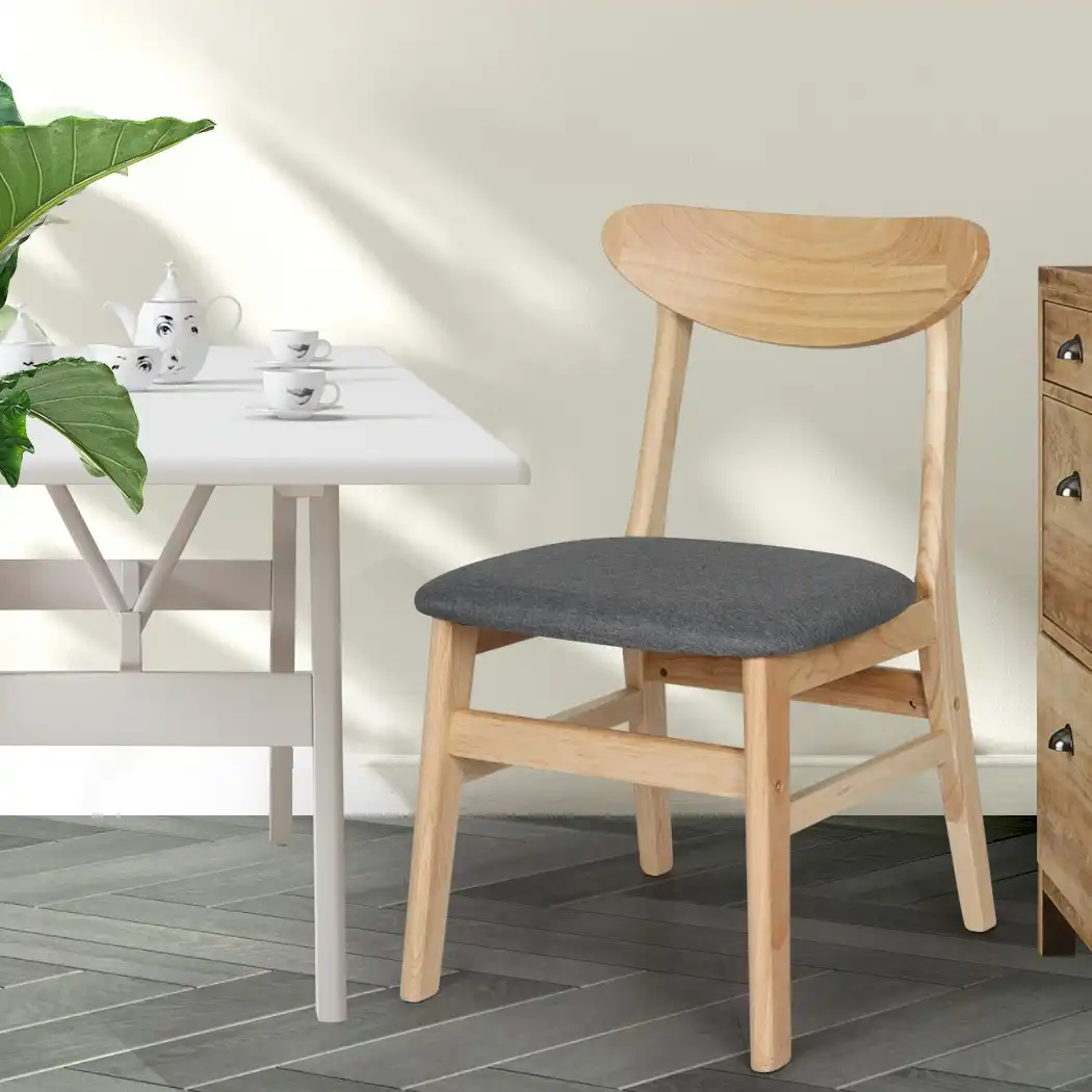 Levede 4xDining Chairs Kitchen Chair Natural Wood Linen Fabric Cafe Lounge