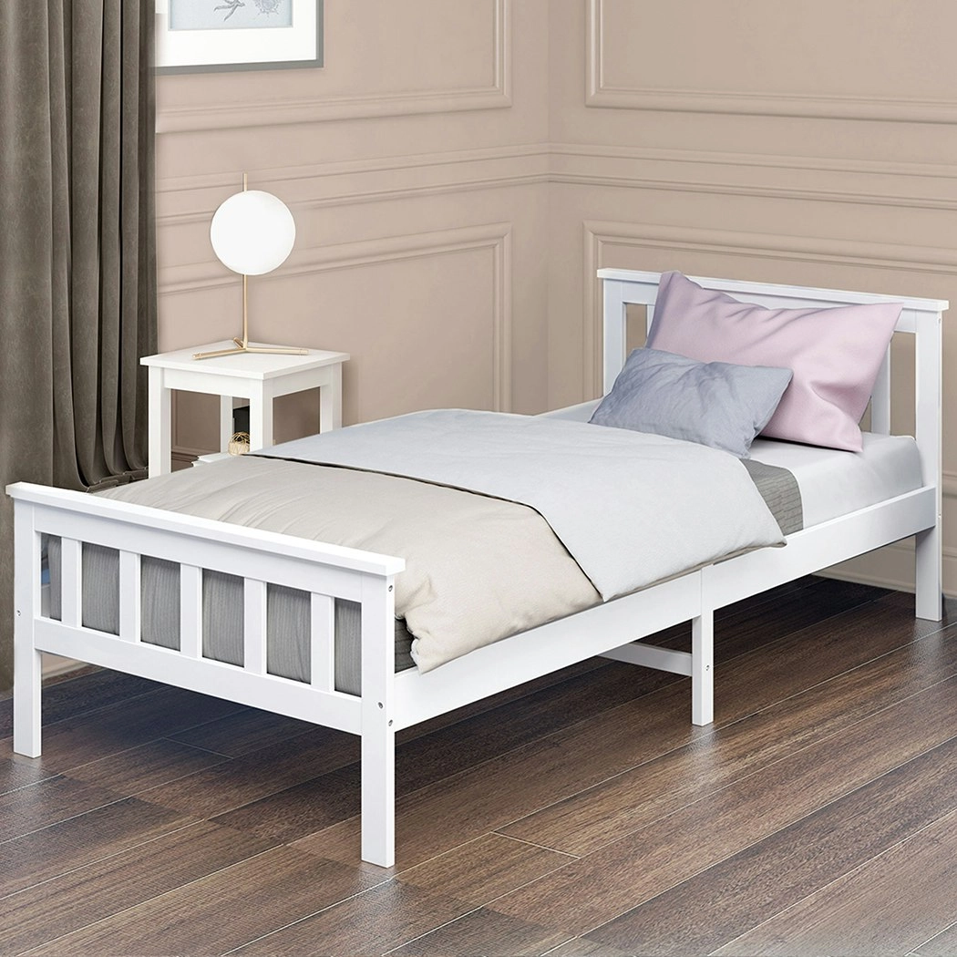 Levede Single Size Bed Frame Wooden Mattress Base Solid Pine Wood White