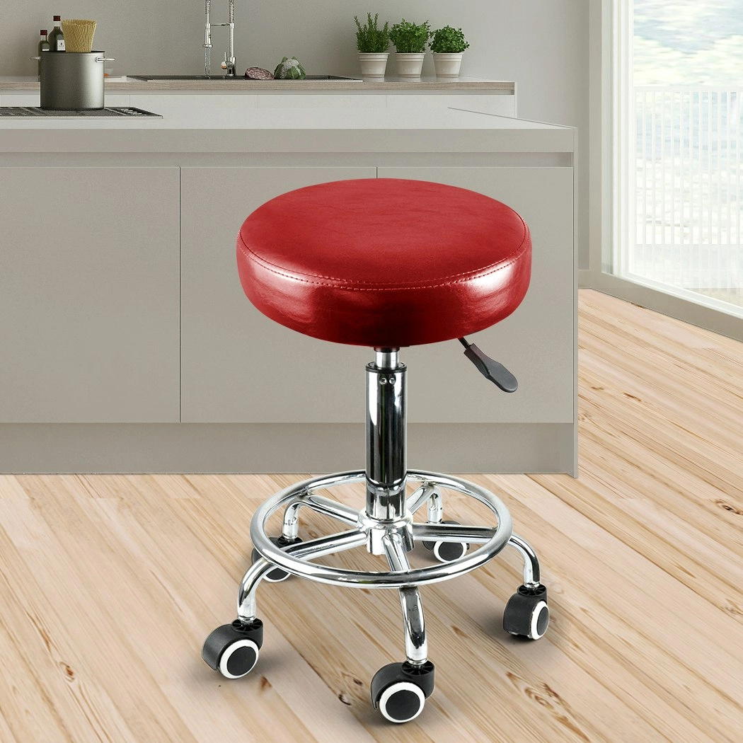 Levede Salon Stool Swivel Barber Stools Bar Chairs Lift Hairdressing Round Red