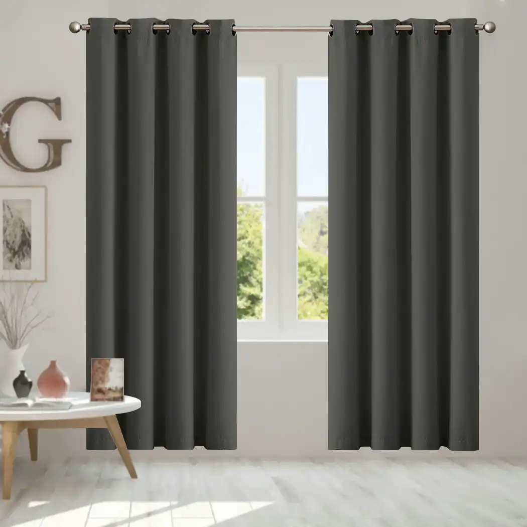Traderight Group  2x Blockout Curtains Panels 3 Layers Eyelet Room Darkening 132x213cm Charcoal
