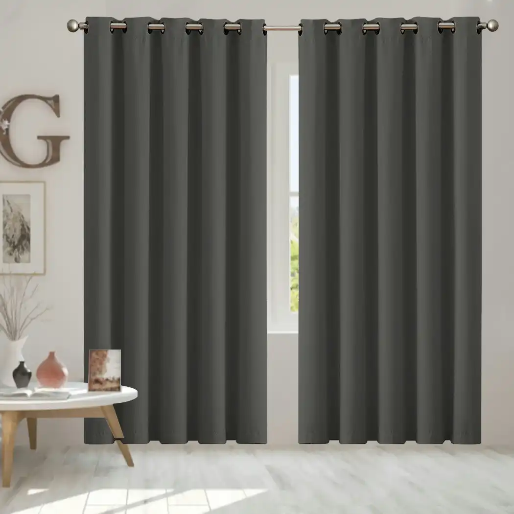 Traderight Group  2x Blockout Curtains Panels 3 Layers Eyelet Room Darkening 180x230cm Charcoal