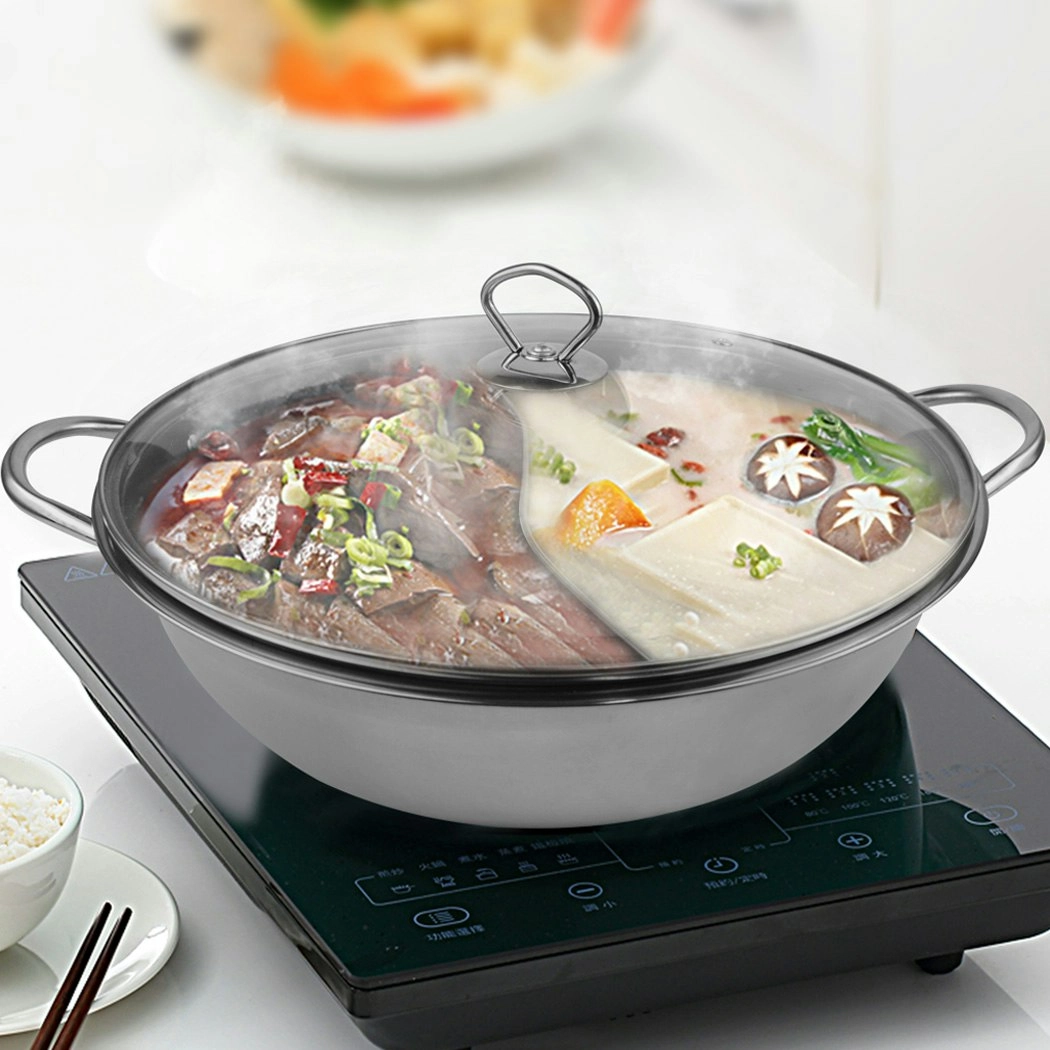 Toque 34cm Stainless Steel Twin Mandarin Duck Hot Pot Induction Cooker With Lid