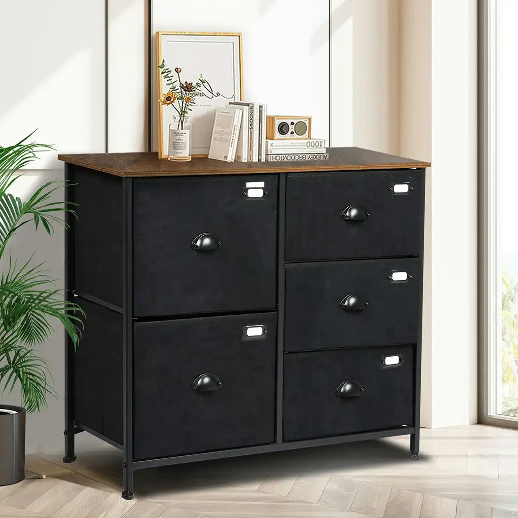 Levede Chest of 5 Drawers Storage Cabinet Dresser Lowboy Organizer Suede Drawer