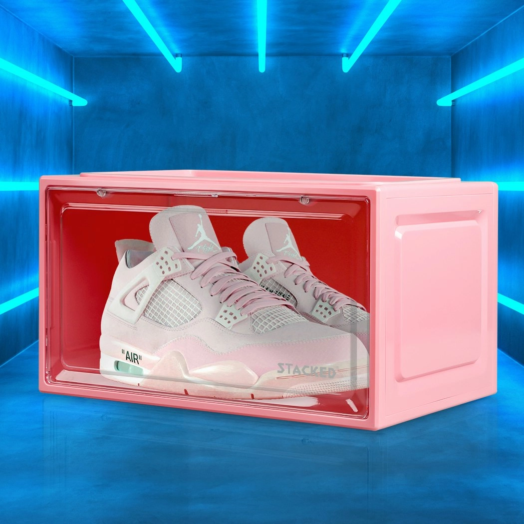 Stacked Sneaker Display Case Stackable Shoe Storage Box Clear Magnetic Pink