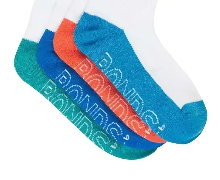 8 Pairs Bonds Kids Socks Boys Lightweight Low Cut White Blue Teal Orange 05K