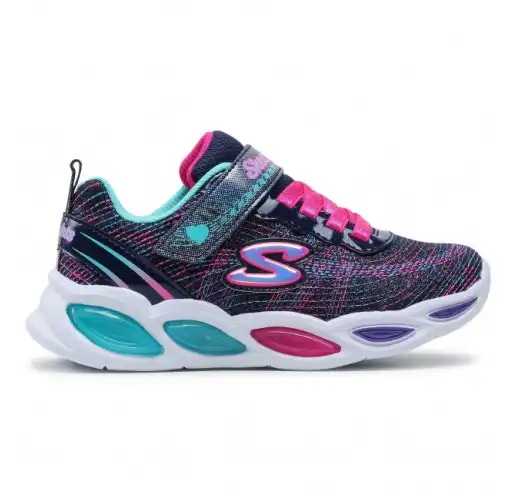 Girls Skechers Shimmer Beams - Sparkle Glow Navy/Multi Light Up Kids Shoes