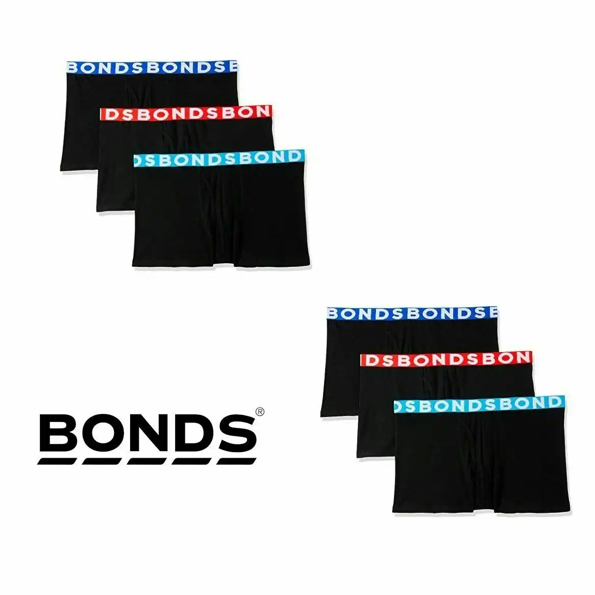 6 x Bonds Mens Everyday Stripe Trunks - Black With Coloured Waistbands