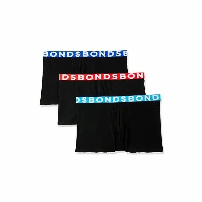 3 Pairs X Bonds Mens Everyday Stripe Trunks - Black With Multicoloured Band