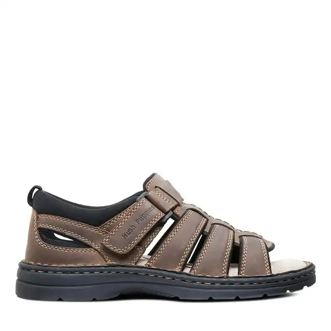 Mens Hush Puppies Spartan Brown Leather Sandals Summer Shoes