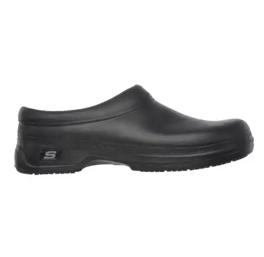 Mens Skechers Oswald - Balder Black Clog Slip On Work Shoes