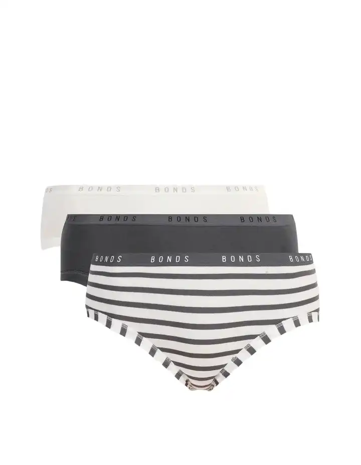15 Pairs X Bonds Womens Cottontail Midi Underwear White/Charcoal Stripes