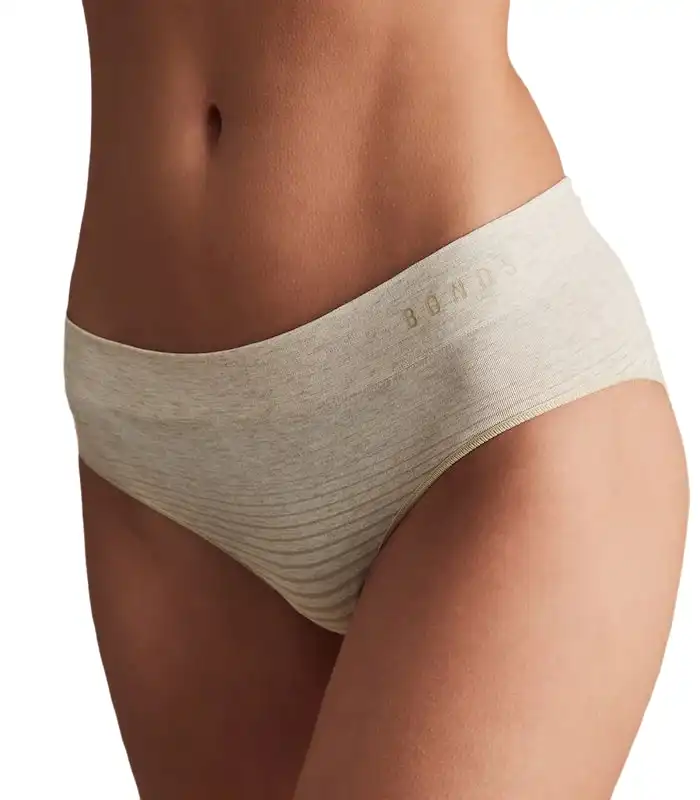 3 x Womens Bonds Seamless Midi Cotton Ladies Underwear Cream/Beige Stripes
