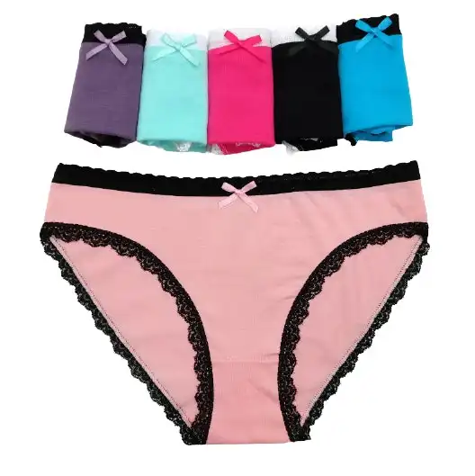 6 x Womens Coloured Bikini Briefs Lace Trim Undies Cotton Underwear Solid Jocks