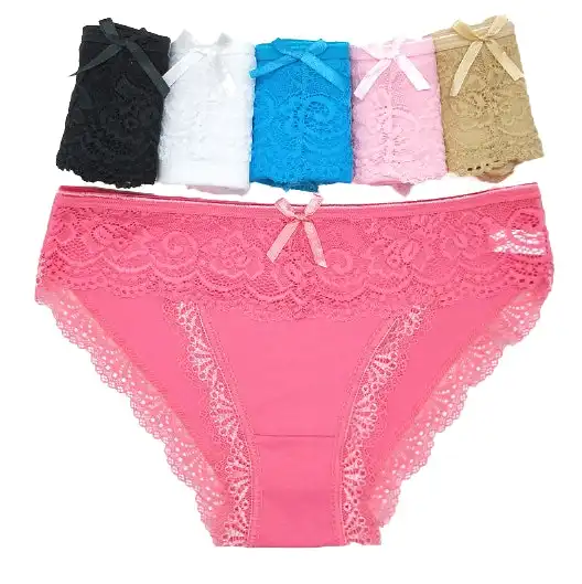 6 x Womens Hip Cut Lace Cotton Body Bikini Briefs - Undies Coloured Underwear