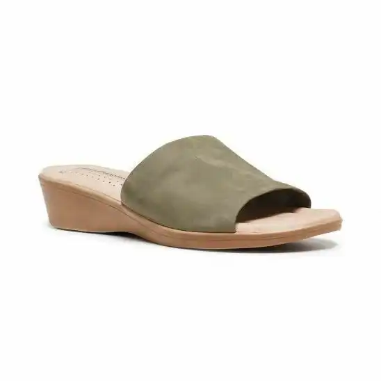 Womens Hush Puppies Coco Slip On Leather Sage Wedges Sandals