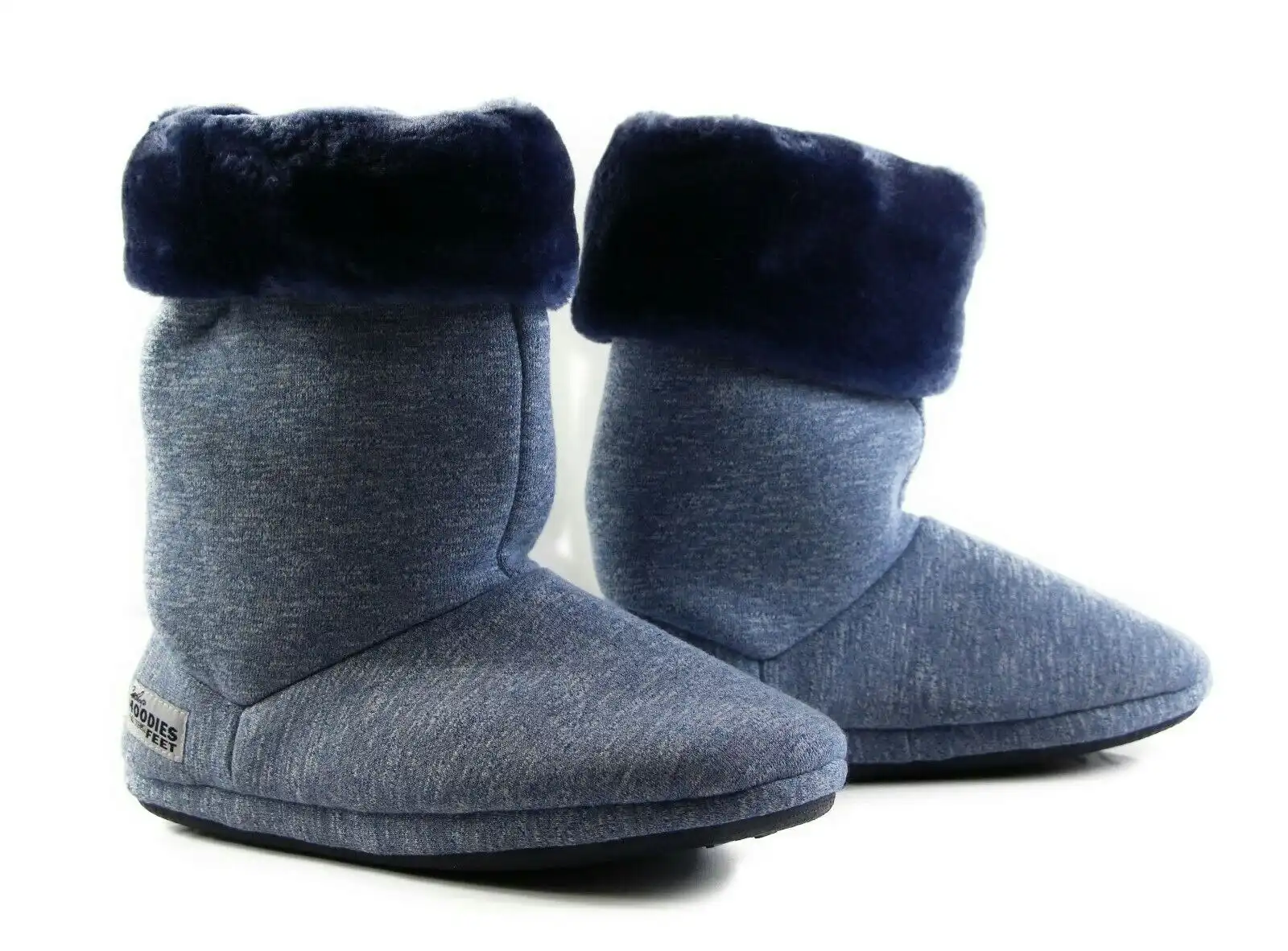 Womens Grosby Hoodies Boots Plush Fluffy Navy Slippers
