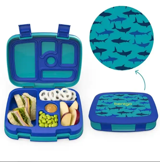 4 x Bentgo Kids Prints Lunch Box Container Storage Shark (Blue/Teal)