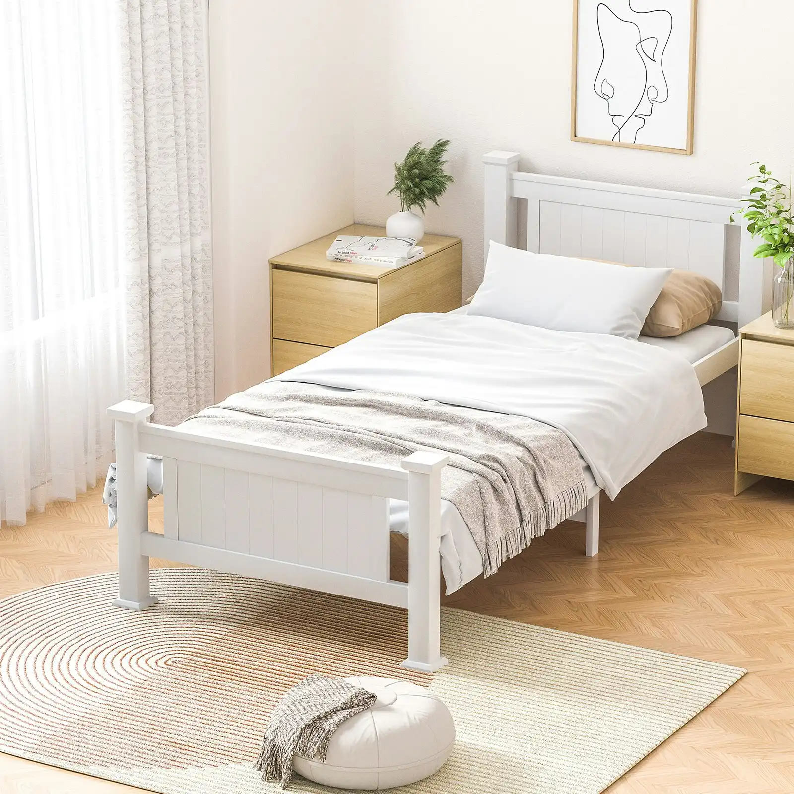 Oikiture Bed Frame King Single Size Pine Wooden Timber Base Platform Bedroom