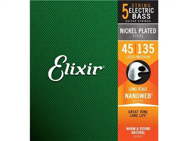 Elixir #14207 Bass Nano Coating 5 String Nickel Plated Steel 45-135 Light Medium