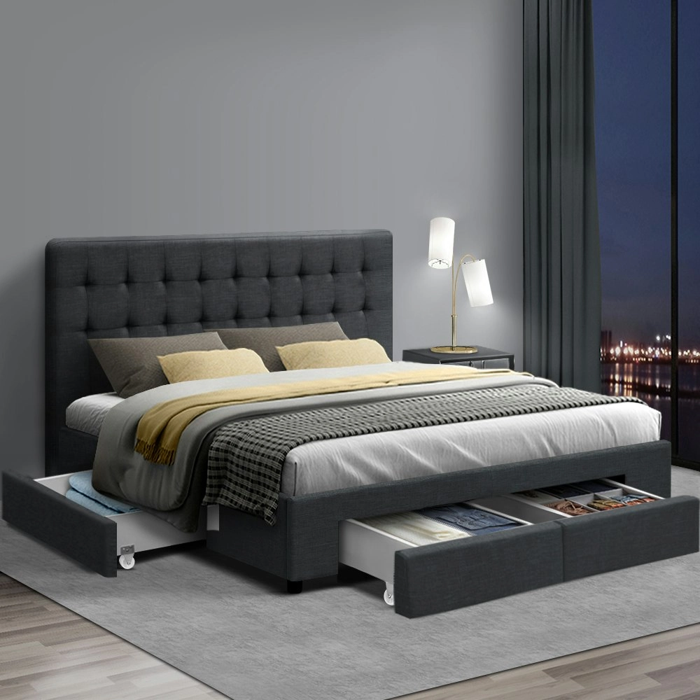 Artiss Bed Frame Double Size with 4 Drawers Grey AVIO