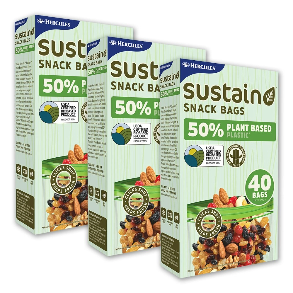 120pc Hercules Sustain Plant Based Plastic 15x9 Cm Resealable Food Snacks Bags