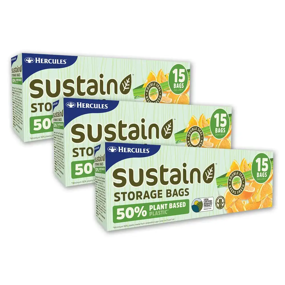 45pc Hercules Sustain Plant Based Plastic 21x25 Cm Resealable Food Storage Bags