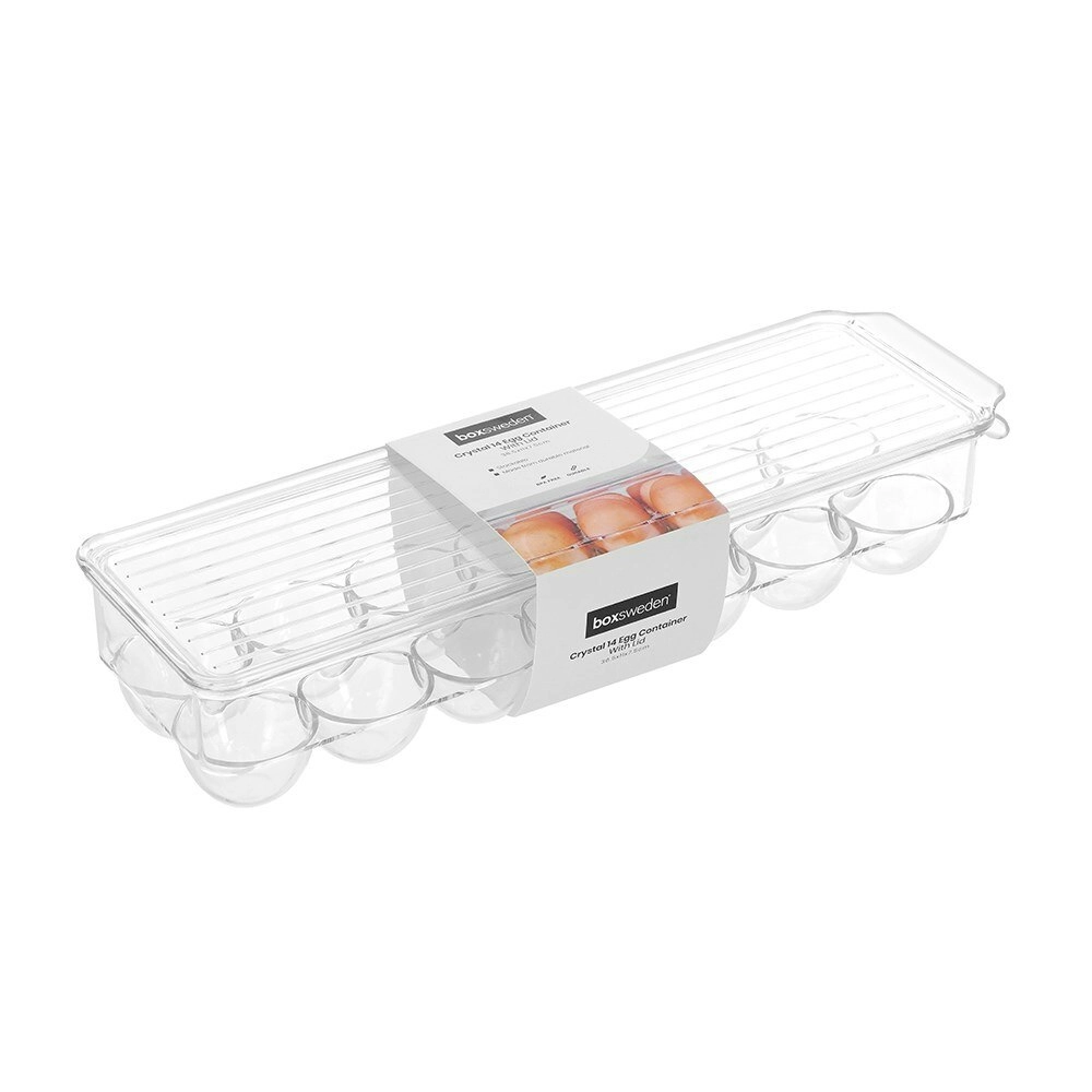 Boxsweden Crystal 14-Egg 36.5cm Container Fridge Organiser Tray Holder Clear