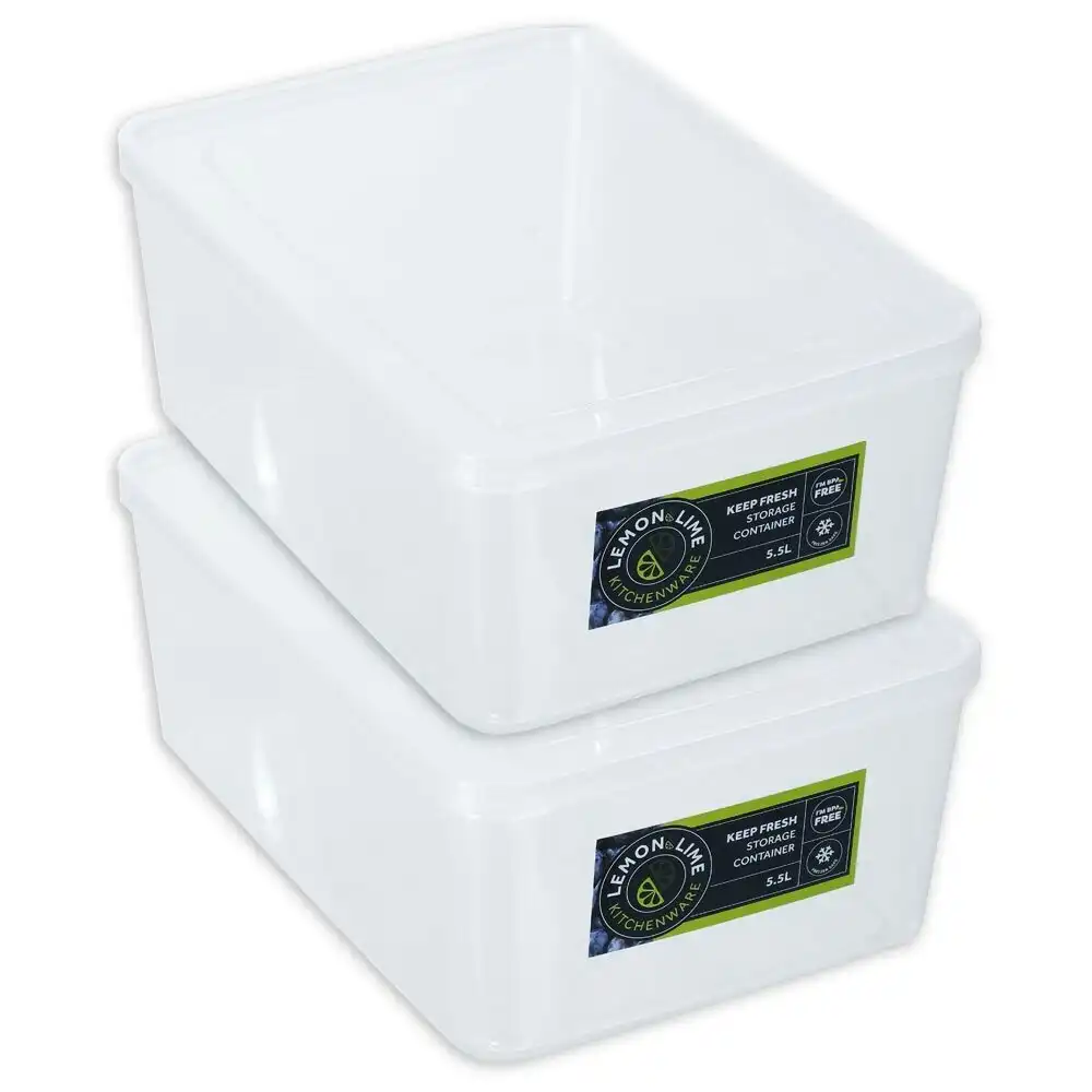 2x Lemon & Lime 5.5L/28cm Keep Fresh Food Container/Rectangular Storage/Holder