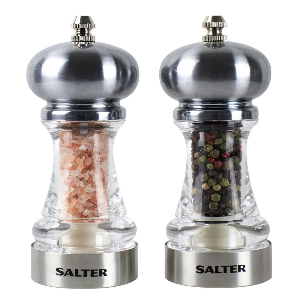 Salter 14cm Manual Stainless Steel/Acrylic Salt & Pepper Grinder Mills Set Clear