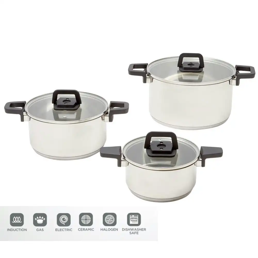 3pc Westinghouse 16/20/24cm Stackable Stainless Steel Pot/Pan Gas/Induction Set