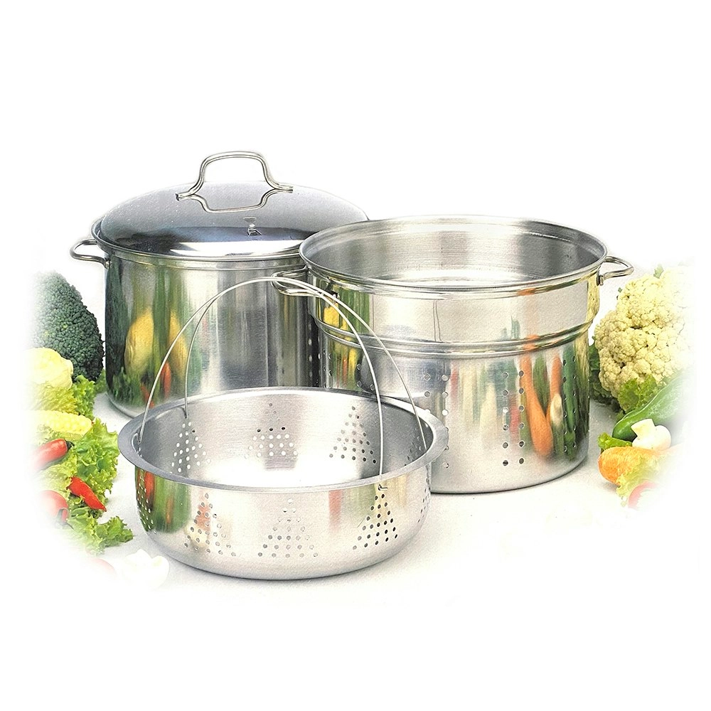 4pc Stainless Steel 7.6L Stockpot Food Steamer Basket & Strainer Colander Pasta