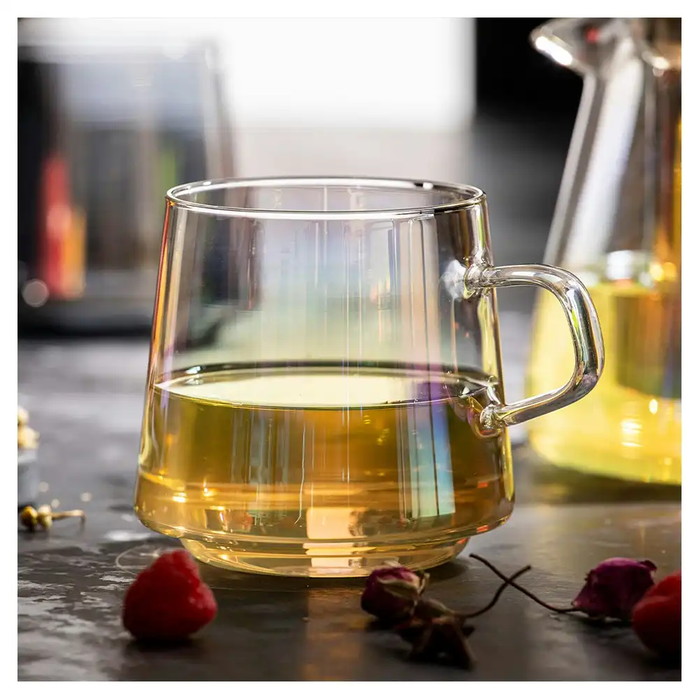 2pc Tempa Oaklyn Tea Cup/Coffee Mug Glass Clear Hot Drinking Handled 450ml Opal