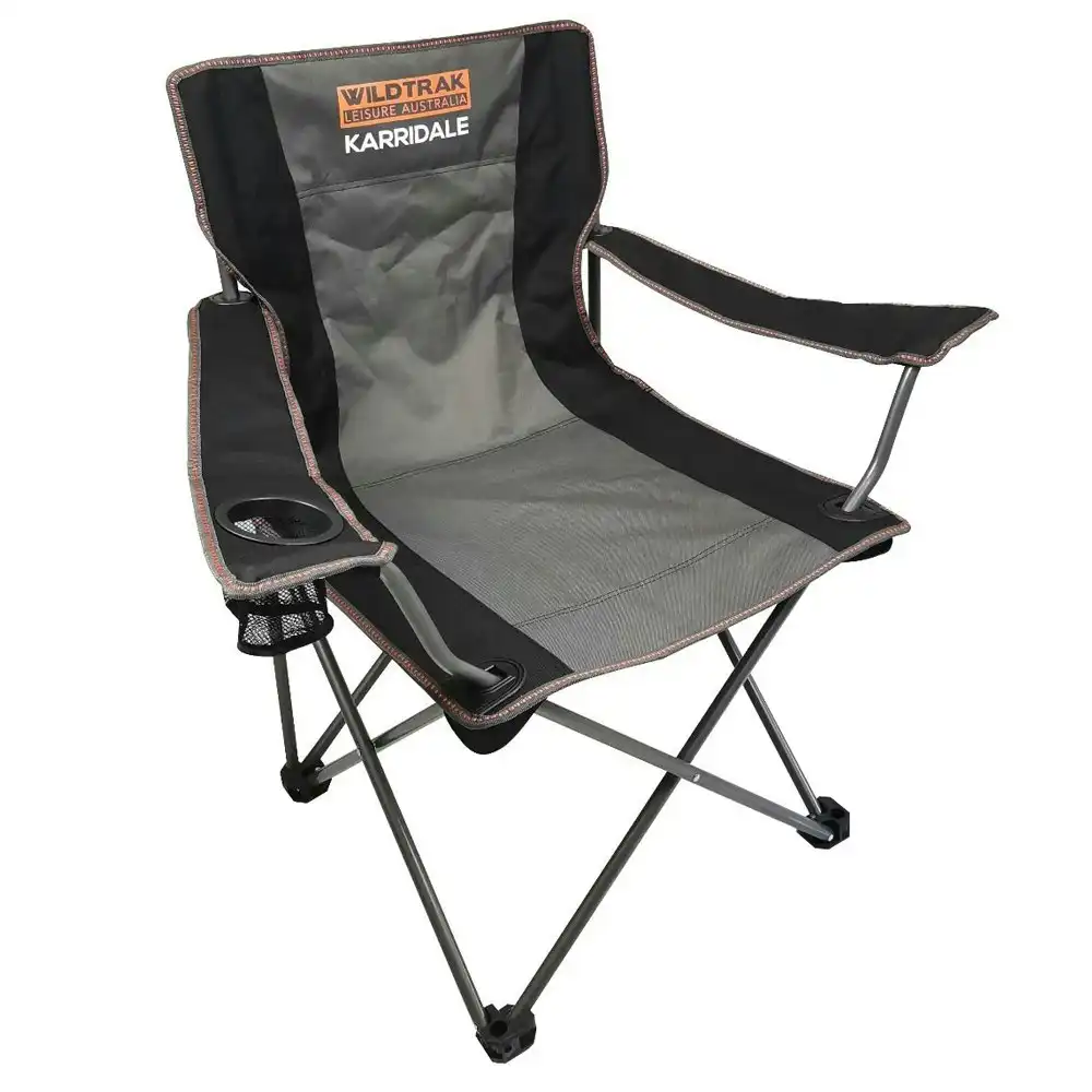 Wildtrak Karridale Outdoor Camp Chair 88cm Steel Frame w/ Mesh Cup Holder Black