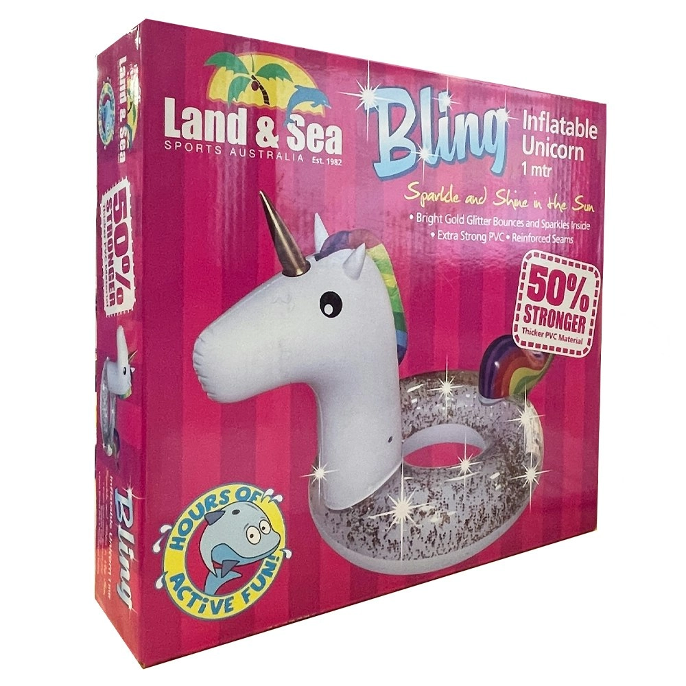 Land & Sea 1m Bling Unicorn Ring Inflatable Water Pool Float/Floating Outdoor