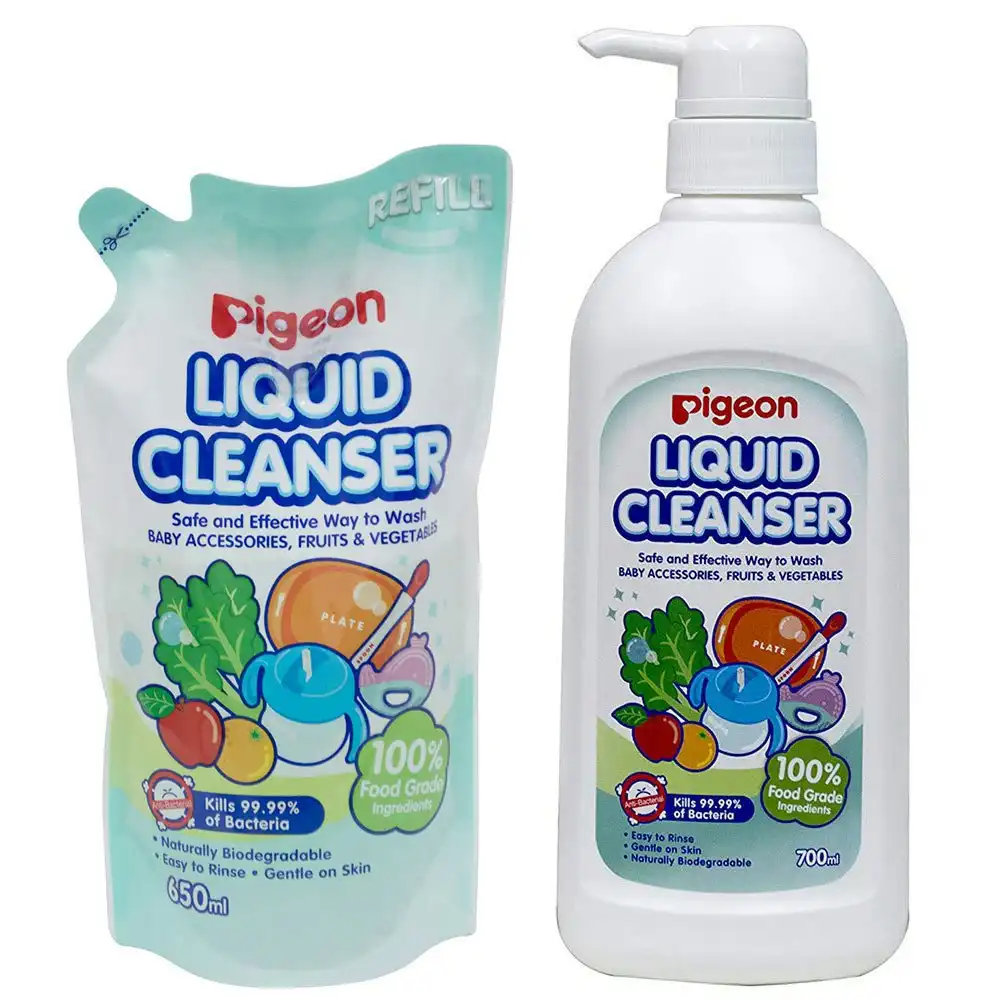 PIGEON 700ml Liquid Cleanser w/ 650mlRefill  for Baby Bottles/Food/Fruit/Veggies