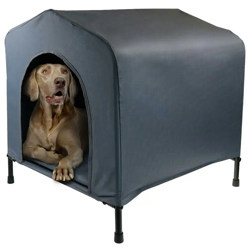 Paws & Claws 102x93cm Steel Frame Elevated Pet Large Dog House w/ Cushion Grey