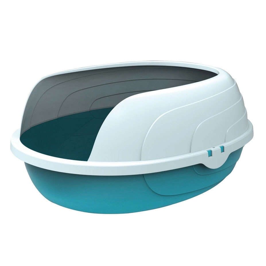 M-Pets Cat 49cm Litter Tray Kitten Pet Oval Waste/Toilet Box w/ Rim Aqua/White