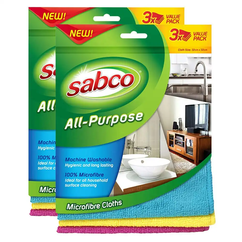 2x 3pc Sabco 32cm All Purpose Machine Washable Microfibre Kitchen/Bathroom Cloth