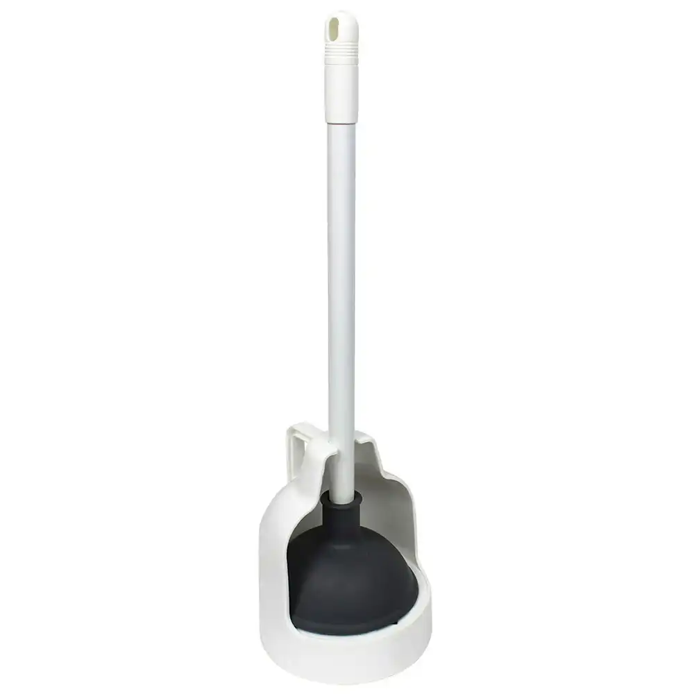 Sabco 55cm Toilet Plunger Suction/Caddy/Holder Set Bathroom Cleaner Stick White