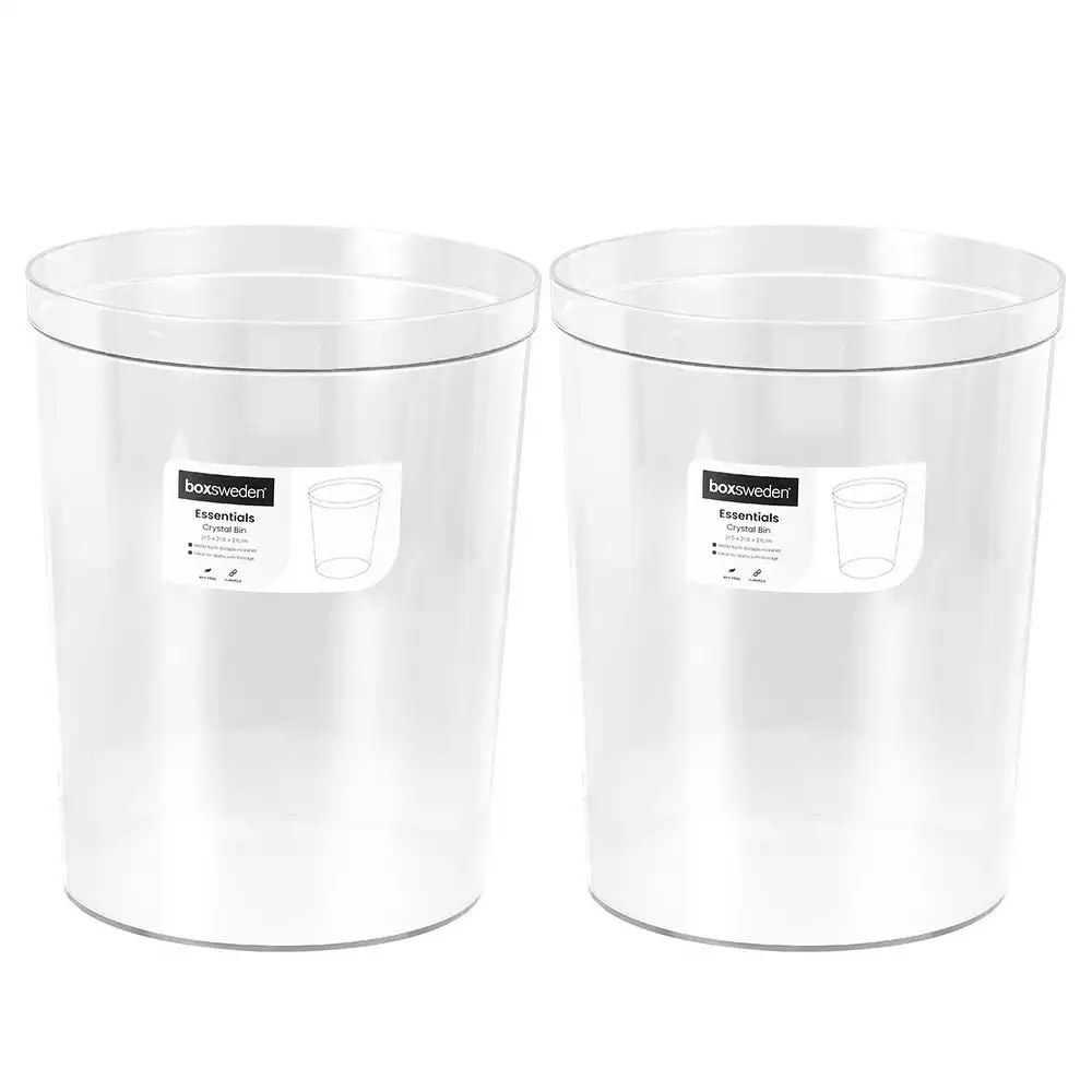 2x Boxsweden 21.5cm Crystal Waste/Rubbish Bin Home/Office Trash/Garbage Can CLR