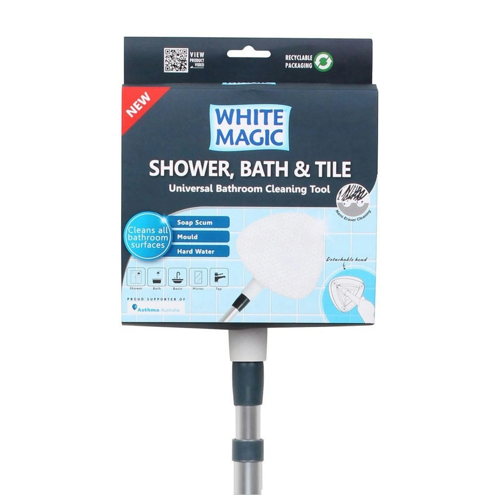 White Magic Adjustable 135cm Shower/Bath/Tile Scum/Mould Cleaning Tool/Brush