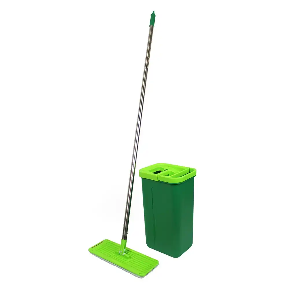 Sabco 110cm Clean Ease Flat Mop Wringer Set Dual Chamber Bucket Home Cleaning