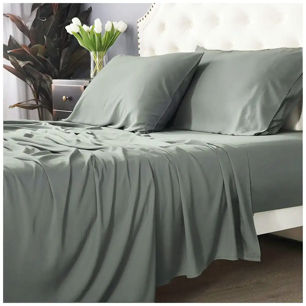 Park Avenue Split King Fitted Sheet Set/Pillowcases 500TC Bamboo Cotton Jade
