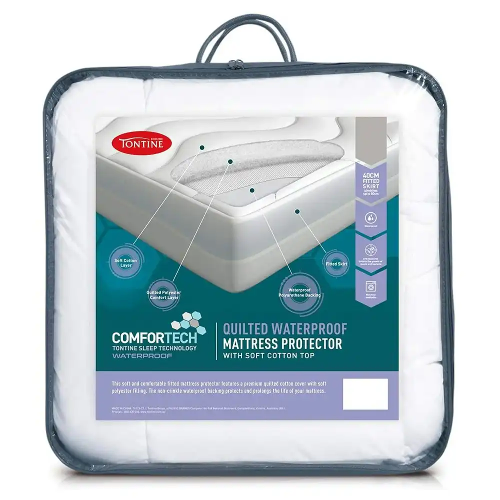 Tontine 138x188cm Comfortech Quilted Waterproof Mattress Protector Double Bed
