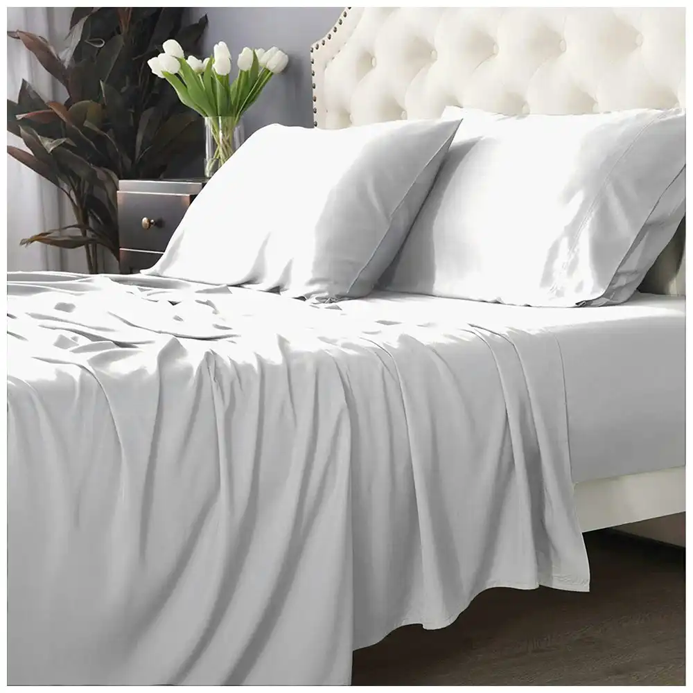 Park Avenue Split King Fitted Sheet Set/Pillowcases 500TC Bamboo Cotton White