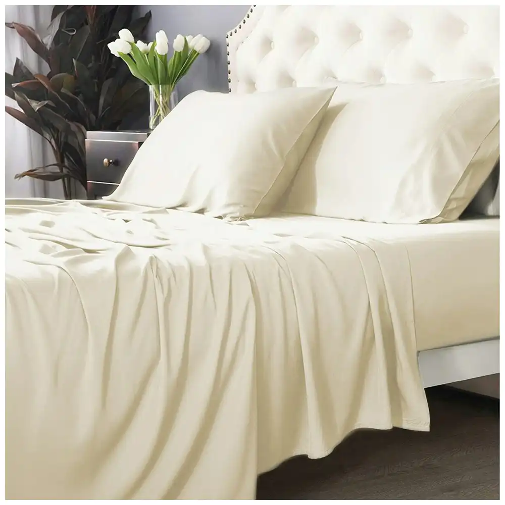 Park Avenue Split King Fitted Sheet Set/Pillowcases 500TC Bamboo Cotton Dove